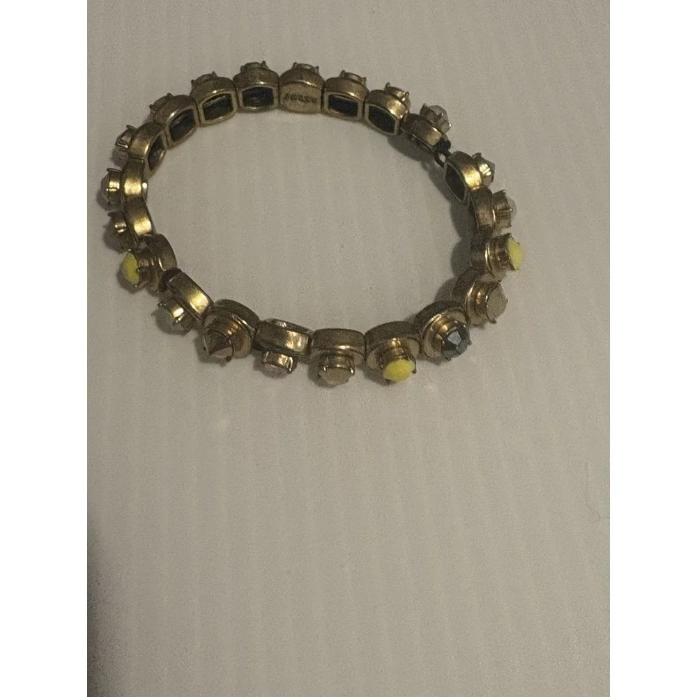 J‎ Crew Multicolored Gold Tone Stretch Bracelet With Multicolored Stones Rare!